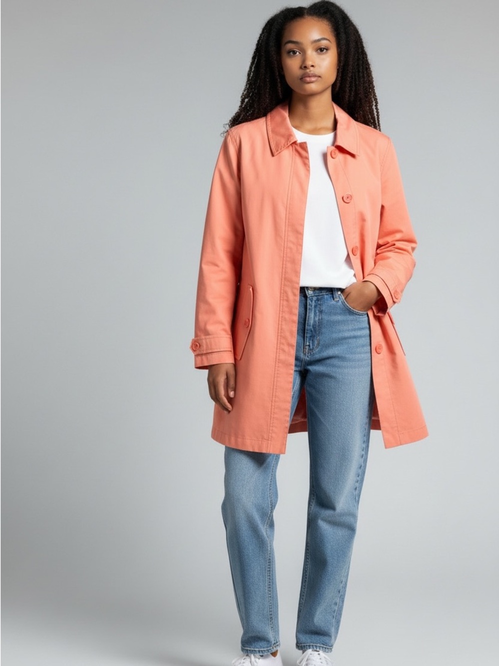 Vintage Y2K Women's Gap Coral Orange Trench Coat Size Medium